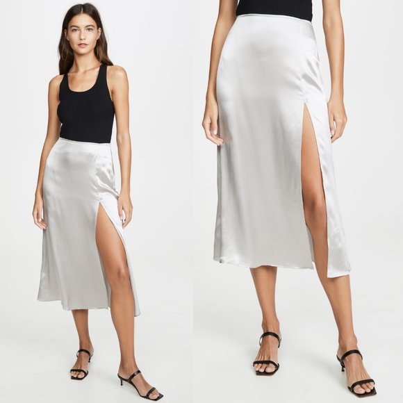 Reformation Dresses & Skirts - NWT Reformation Pigalle Silver Midi Silk Skirt